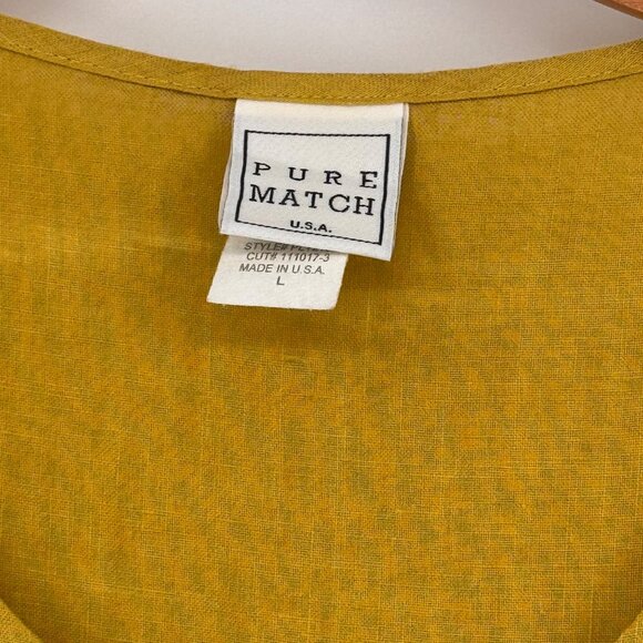 Pure Match Womens  chartreuse Tunic Top  3/4 Sleeves size large linen lagenlook - Picture 2 of 15